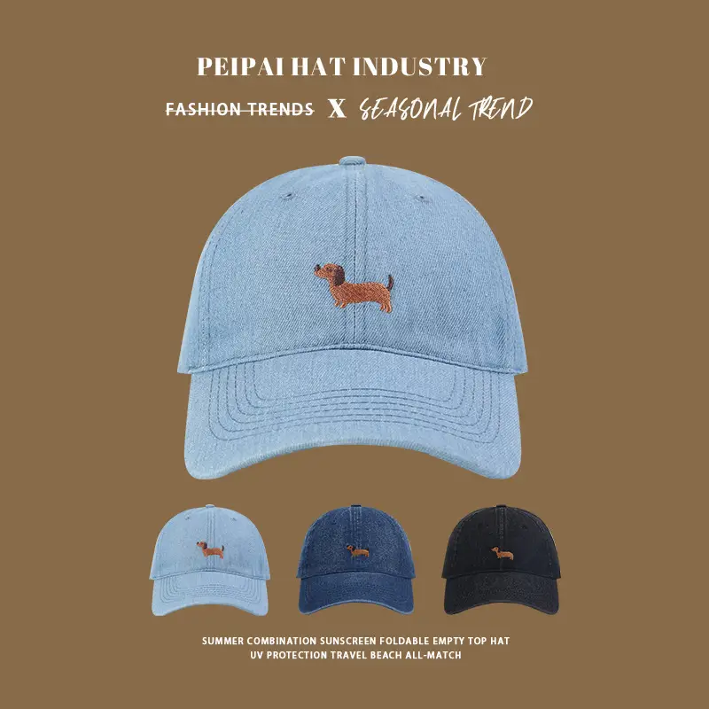 Women Sun Hat with Cartoon Dachshund Design Blue - Image 2