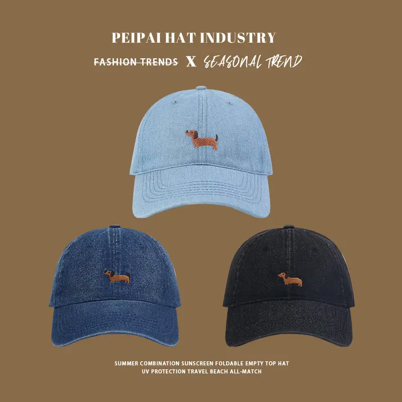 Women Sun Hat with Cartoon Dachshund Design Blue - Image 3