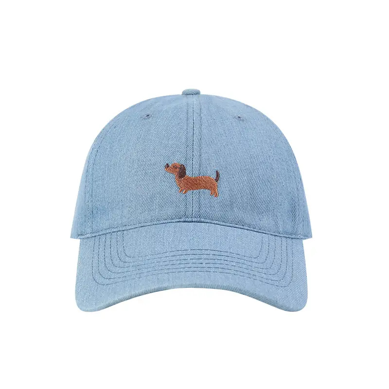 Women Sun Hat with Cartoon Dachshund Design Blue - Image 6