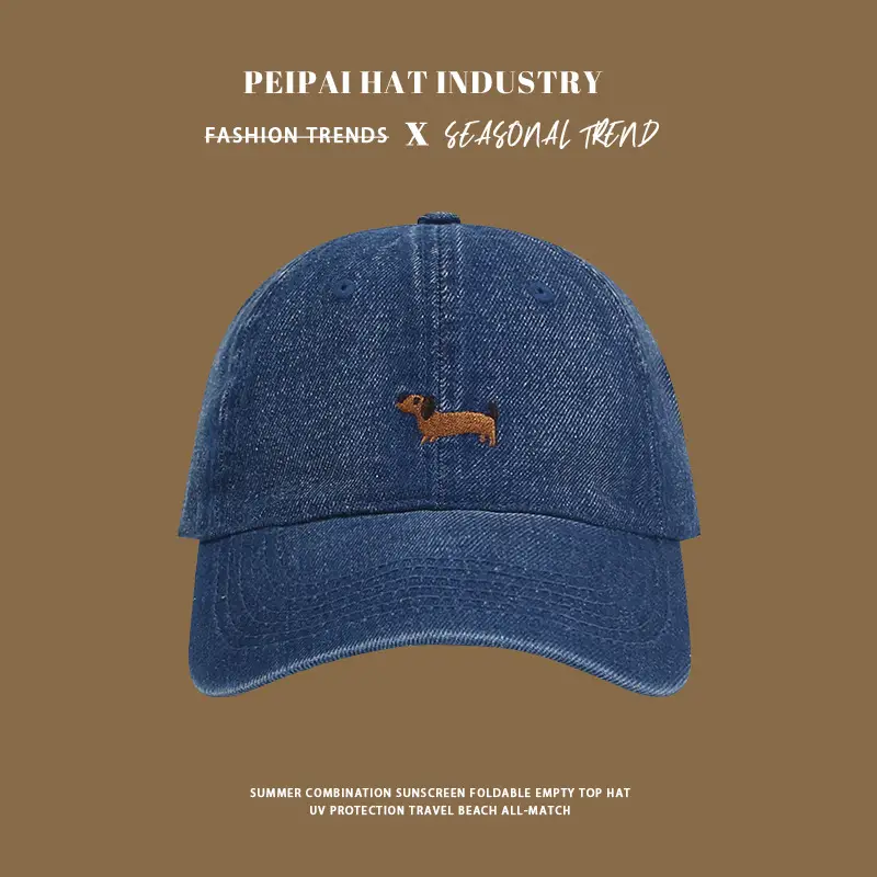 Women Sun Hat with Cartoon Dachshund Design Blue — feature 4
