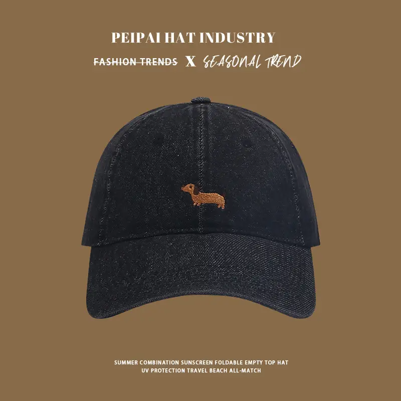 Women Sun Hat with Cartoon Dachshund Design Blue — feature 5