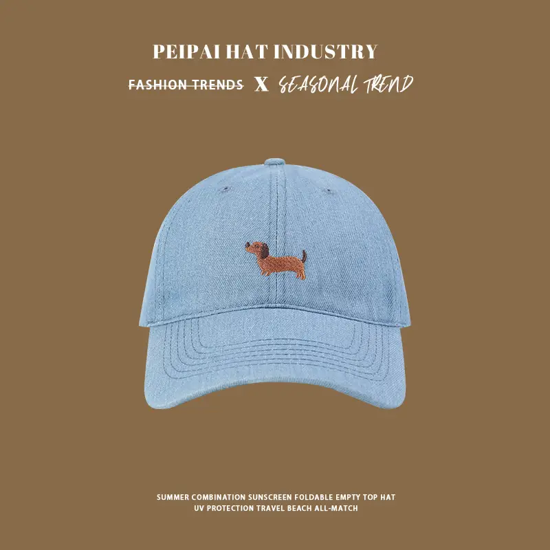 Women Sun Hat with Cartoon Dachshund Design Blue — feature 6
