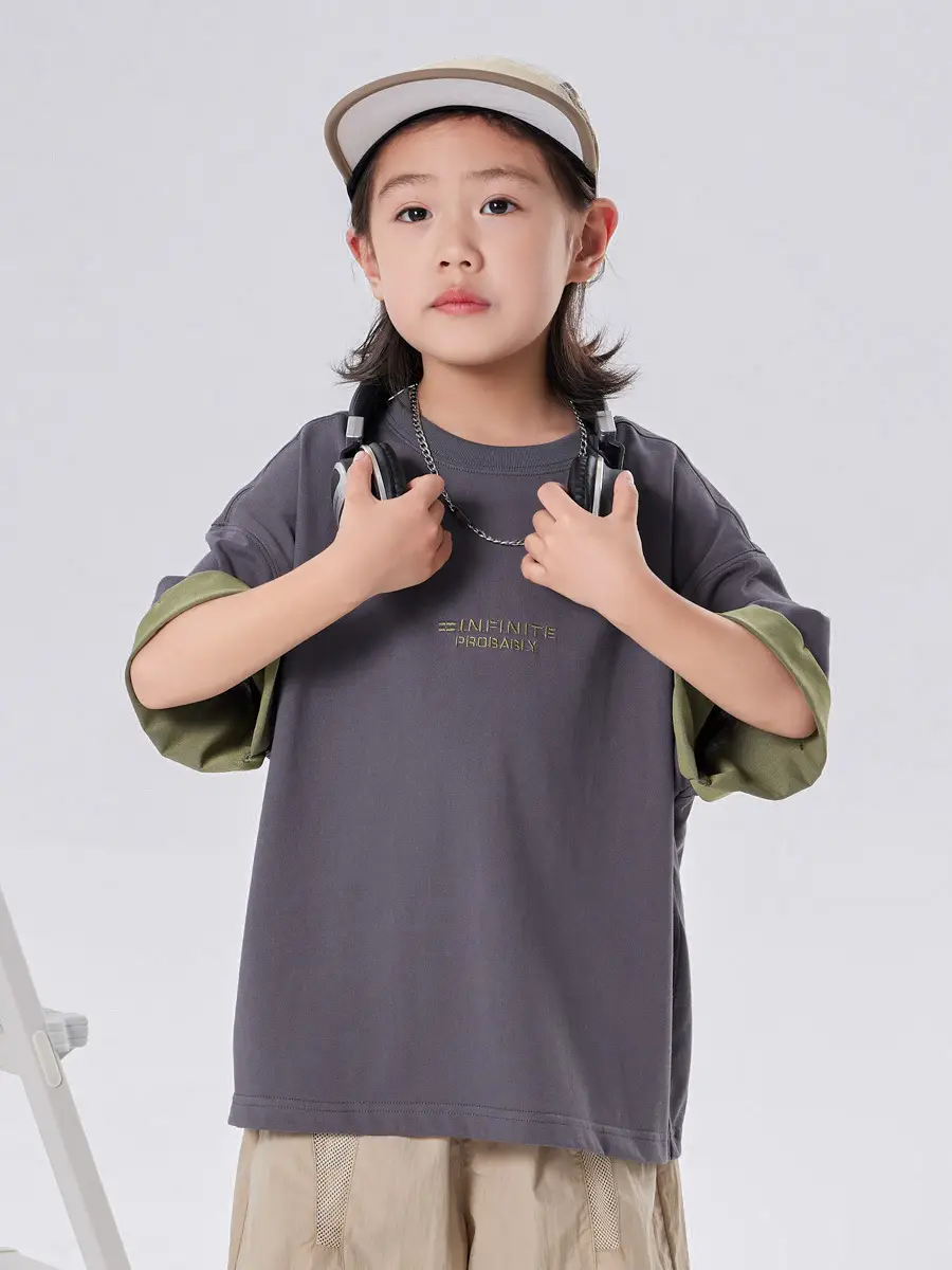Boys T-Shirt Summer 2025 Two Tone Loose Casual Top - Image 3