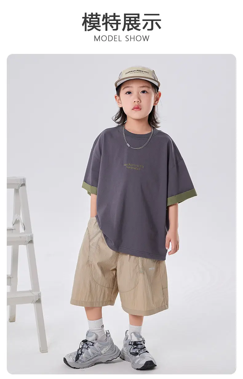 Boys T-Shirt Summer 2025 Two Tone Loose Casual Top â feature 4