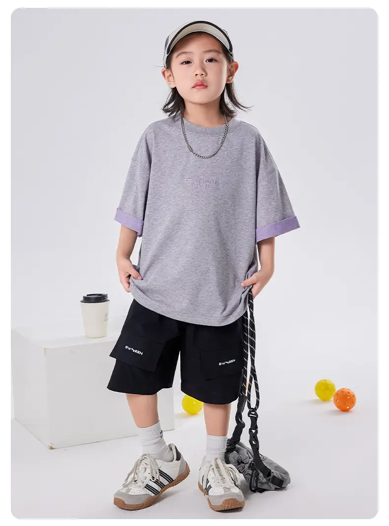 Boys T-Shirt Summer 2025 Two Tone Loose Casual Top â feature 9