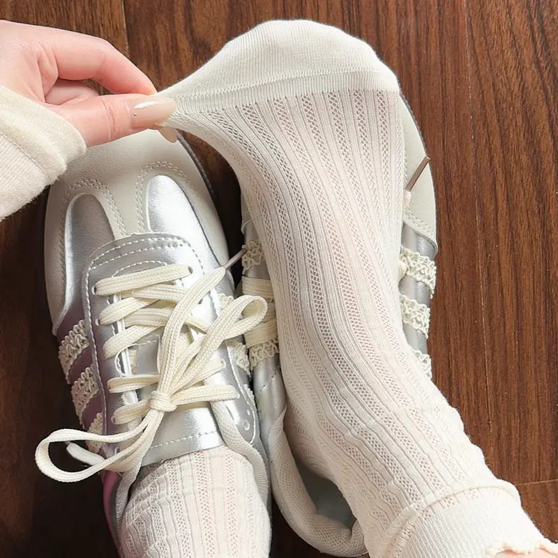 Socks Summer Women's Lace Pure Color Cut Out Breathable Thin Combed Cotton Women's Ins Casual Versatile Mesh Pile Socks