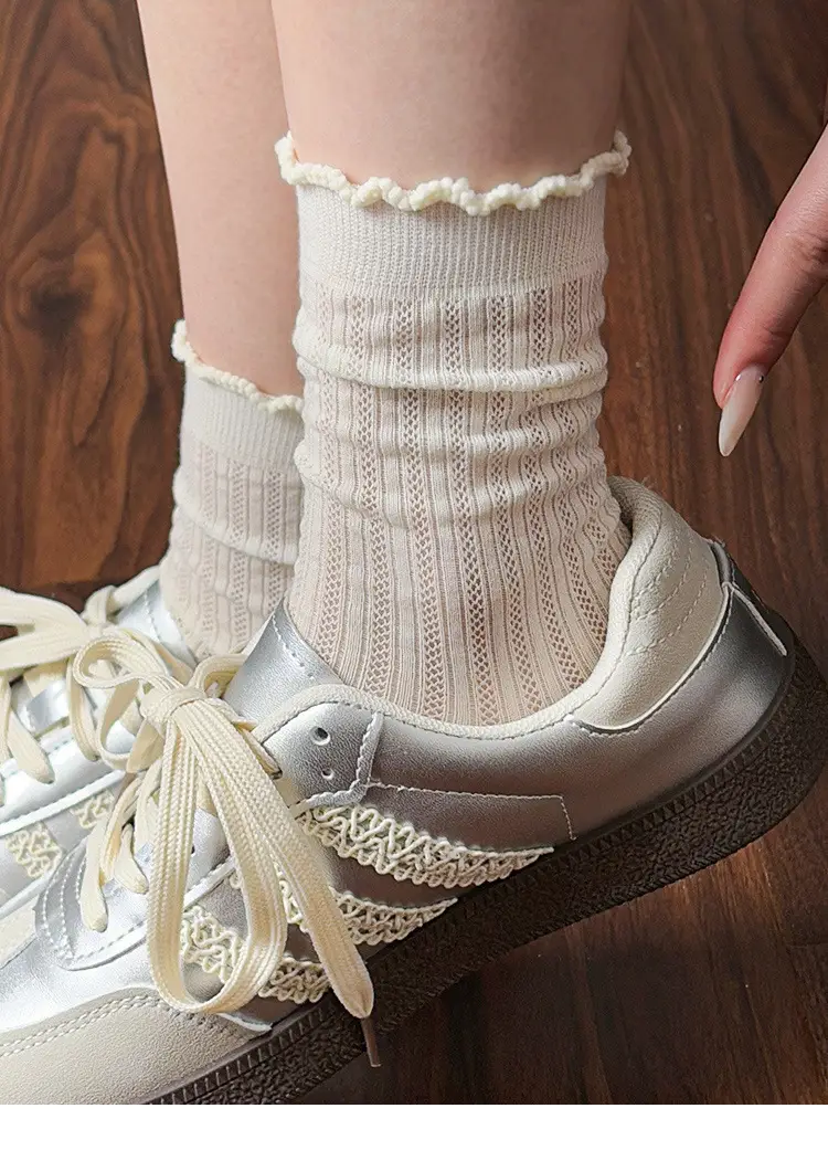 Socks Summer Women's Lace Pure Color Cut Out Breathable Thin Combed Cotton Women's Ins Casual Versatile Mesh Pile Socks — feature 10