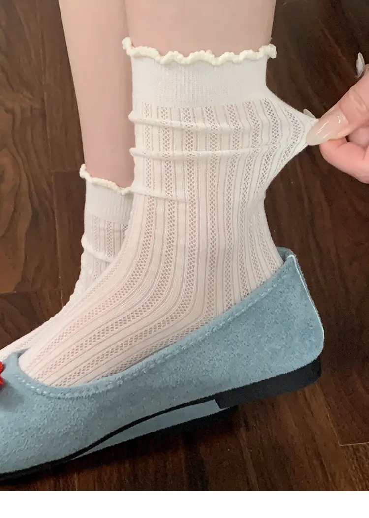 Socks Summer Women's Lace Pure Color Cut Out Breathable Thin Combed Cotton Women's Ins Casual Versatile Mesh Pile Socks — feature 13