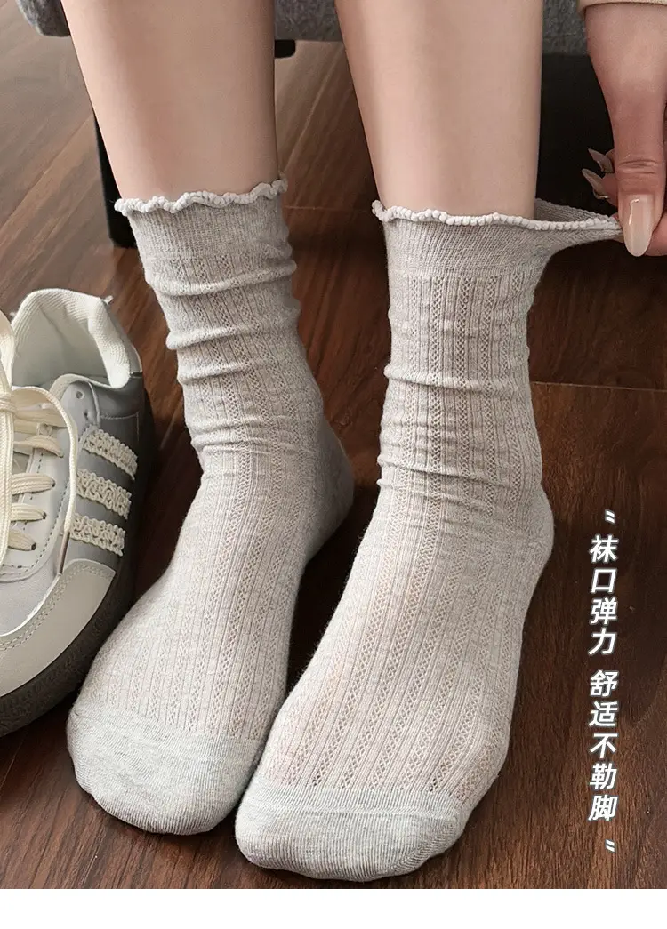 Socks Summer Women's Lace Pure Color Cut Out Breathable Thin Combed Cotton Women's Ins Casual Versatile Mesh Pile Socks — feature 7