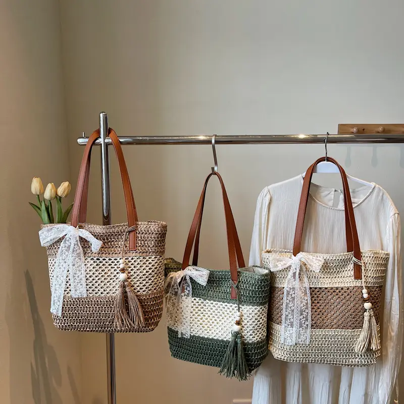 Women's Textured Shoulder Tote Bag with Tassel - Image 7