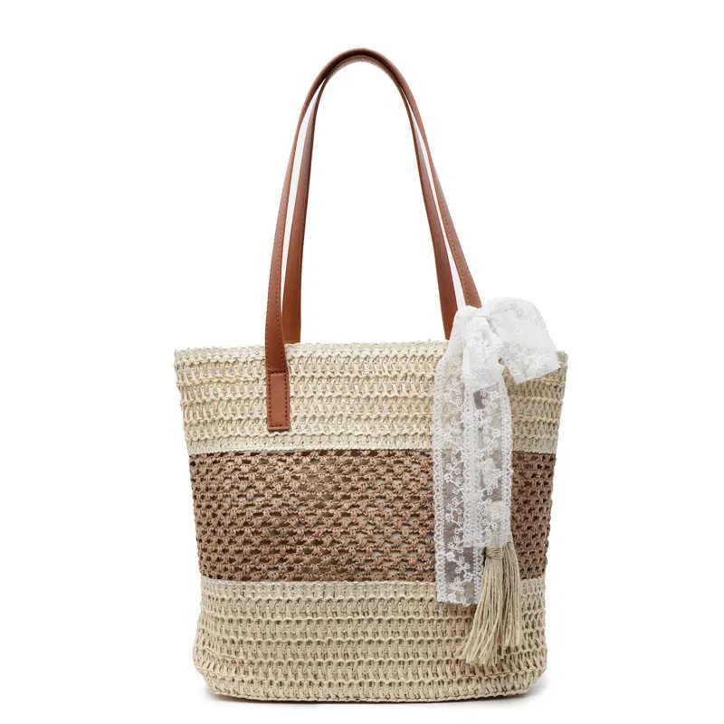 Women's Textured Shoulder Tote Bag with Tassel - Image 2