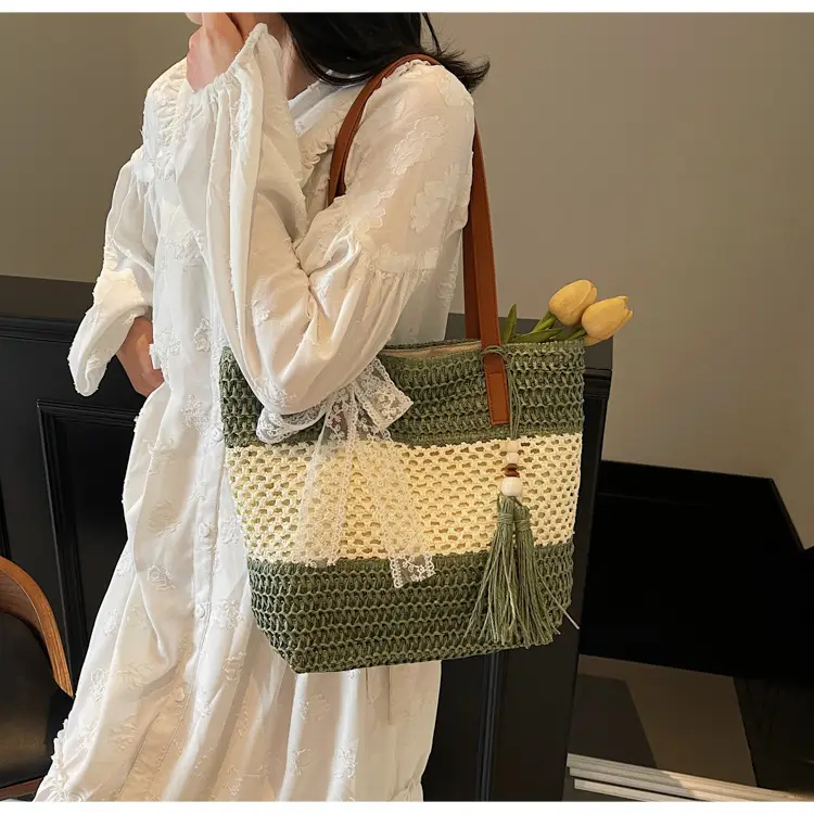 Women's Textured Shoulder Tote Bag with Tassel — feature 10