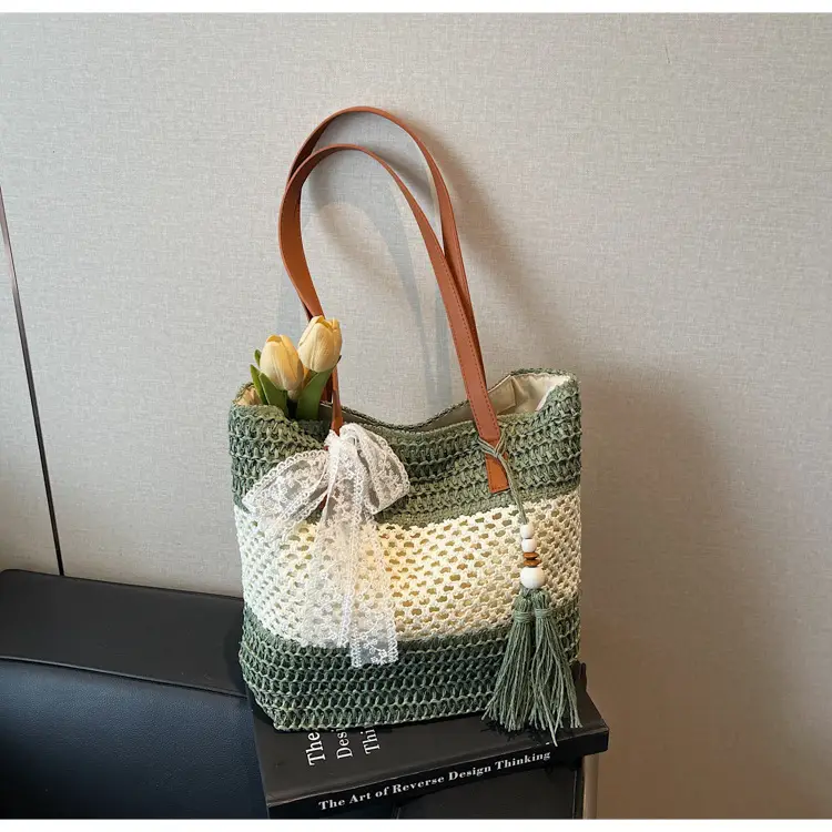 Women's Textured Shoulder Tote Bag with Tassel — feature 19