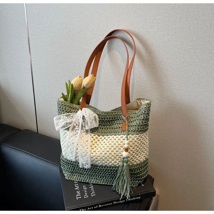 Women's Textured Shoulder Tote Bag with Tassel — feature 20