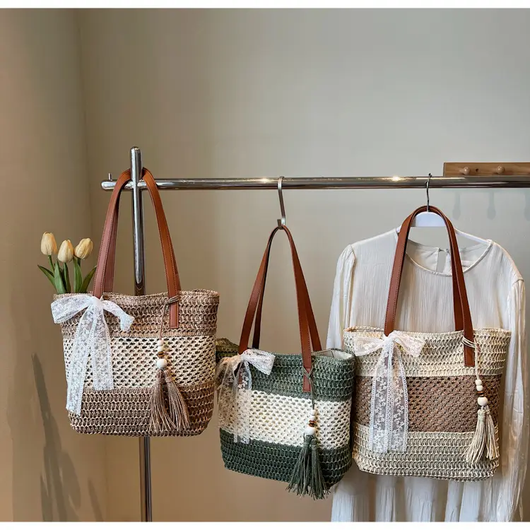 Women's Textured Shoulder Tote Bag with Tassel — feature 25