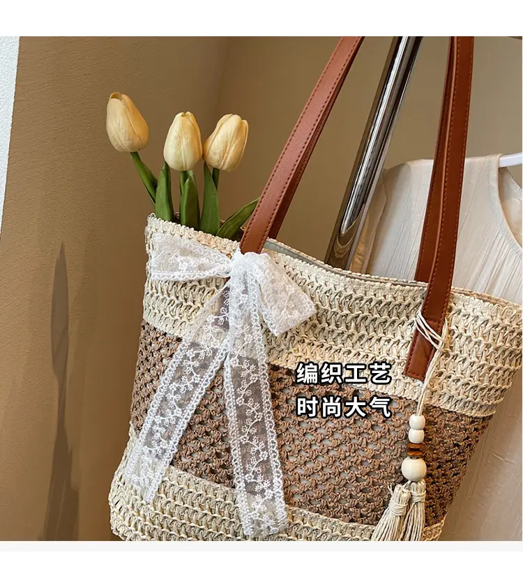 Women's Textured Shoulder Tote Bag with Tassel — feature 4