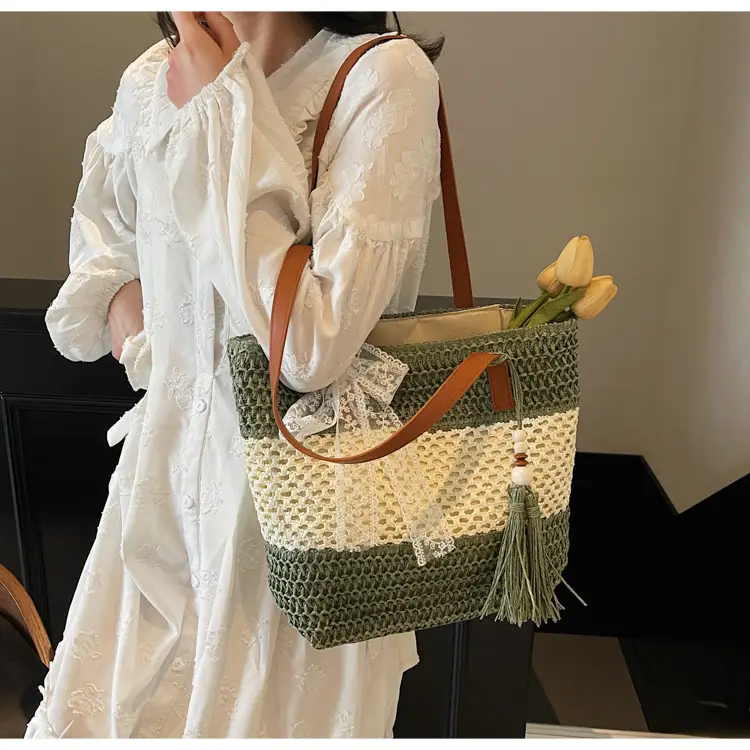 Women's Textured Shoulder Tote Bag with Tassel — feature 7