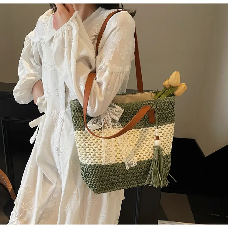 Women's Textured Shoulder Tote Bag with Tassel — feature 8