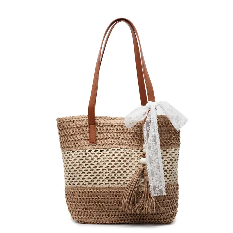 Women's Textured Shoulder Tote Bag with Tassel - Image 3