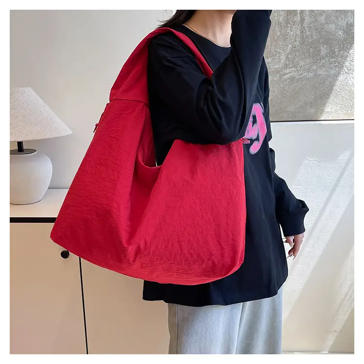 Women Large Red Canvas Tote Bag — feature 17