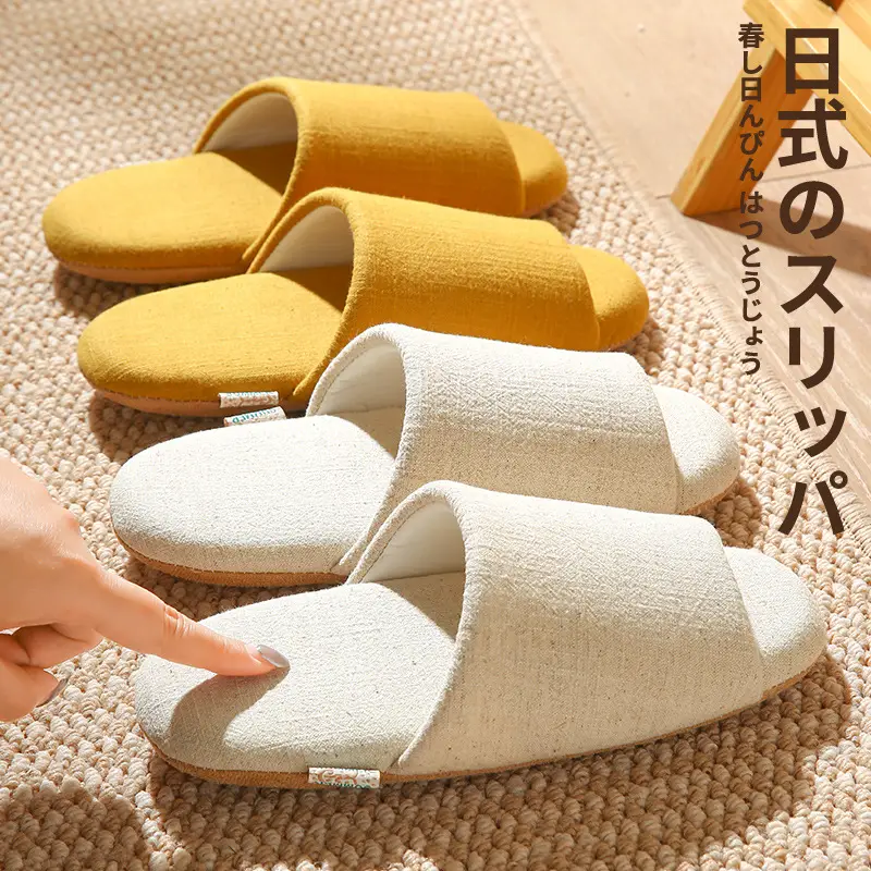 Spring and Summer Open-Toe Unisex Indoor Home Use Silent Breathable Non-Slip Wooden Floor Maternity Soft-Soled Cotton Slippers