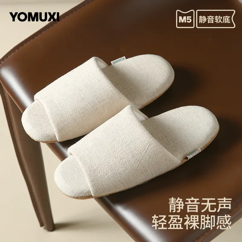 Spring and Summer Open-Toe Unisex Indoor Home Use Silent Breathable Non-Slip Wooden Floor Maternity Soft-Soled Cotton Slippers