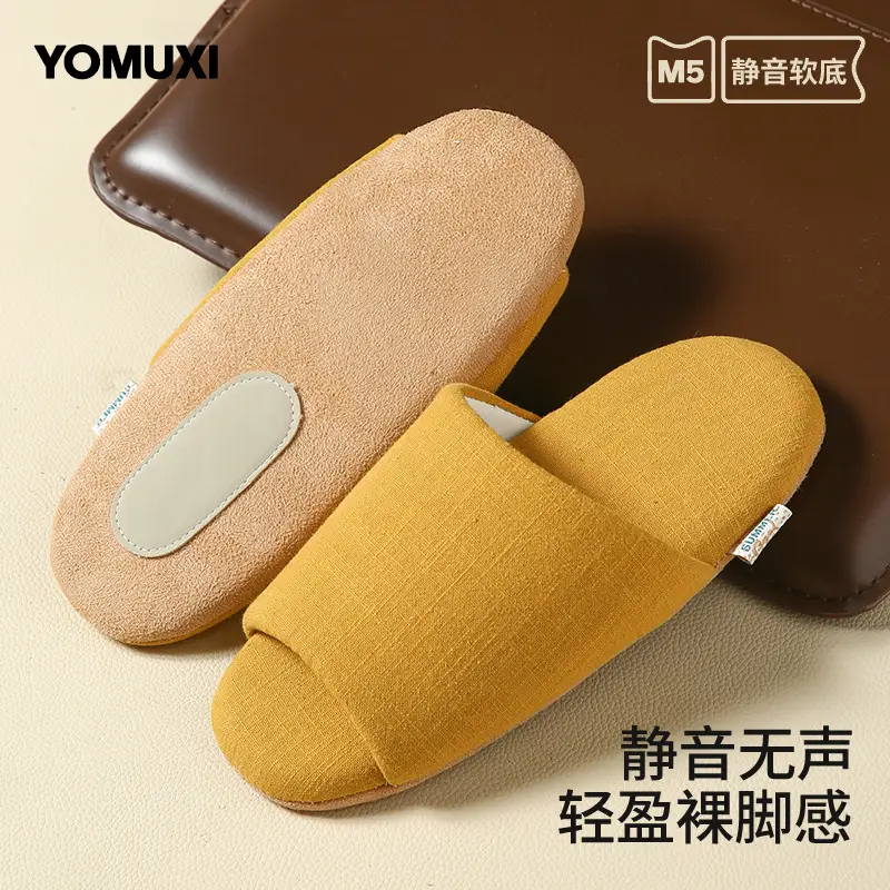 Spring and Summer Open-Toe Unisex Indoor Home Use Silent Breathable Non-Slip Wooden Floor Maternity Soft-Soled Cotton Slippers