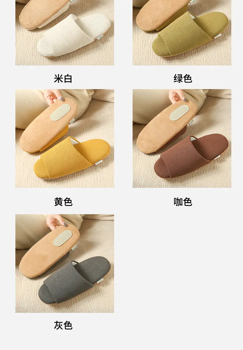 Spring and Summer Open-Toe Unisex Indoor Home Use Silent Breathable Non-Slip Wooden Floor Maternity Soft-Soled Cotton Slippers — feature 15