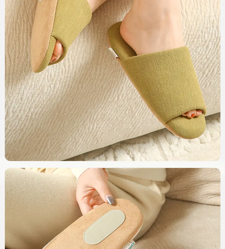 Spring and Summer Open-Toe Unisex Indoor Home Use Silent Breathable Non-Slip Wooden Floor Maternity Soft-Soled Cotton Slippers — feature 2