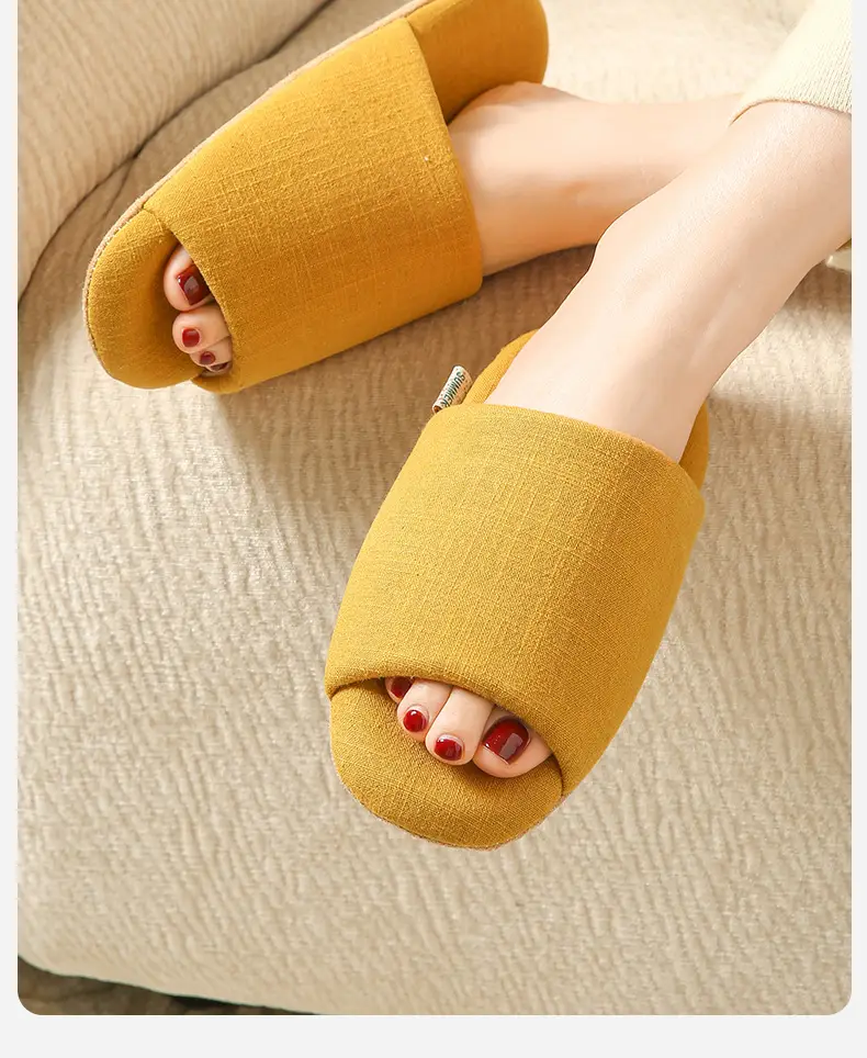 Spring and Summer Open-Toe Unisex Indoor Home Use Silent Breathable Non-Slip Wooden Floor Maternity Soft-Soled Cotton Slippers — feature 8
