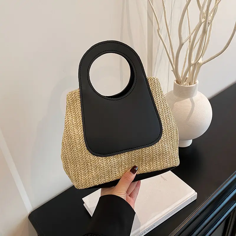 Spliced Straw Bag Large Capacity Shoulder Tote Wholesale — feature 19
