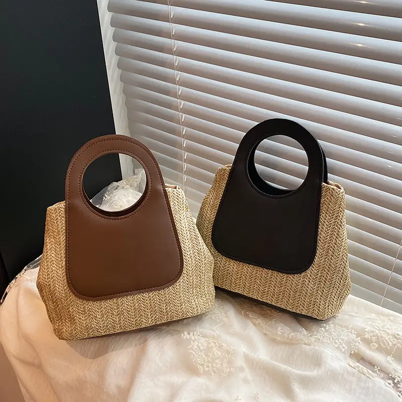 Spliced Straw Bag Large Capacity Shoulder Tote Wholesale — feature 23