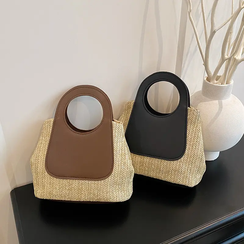 Spliced Straw Bag Large Capacity Shoulder Tote Wholesale — feature 24