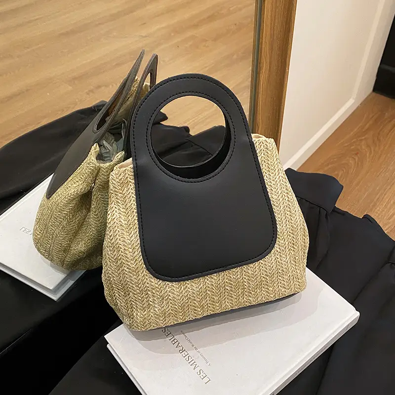 Spliced Straw Bag Large Capacity Shoulder Tote Wholesale — feature 25