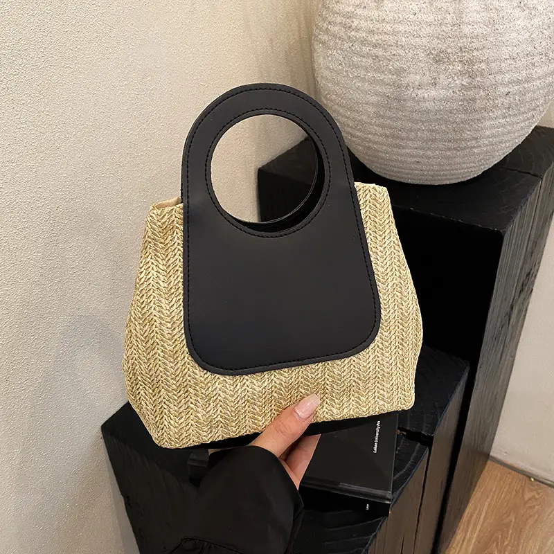 Spliced Straw Bag Large Capacity Shoulder Tote Wholesale — feature 26