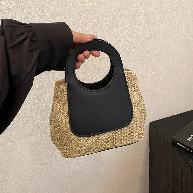 Spliced Straw Bag Large Capacity Shoulder Tote Wholesale — feature 27