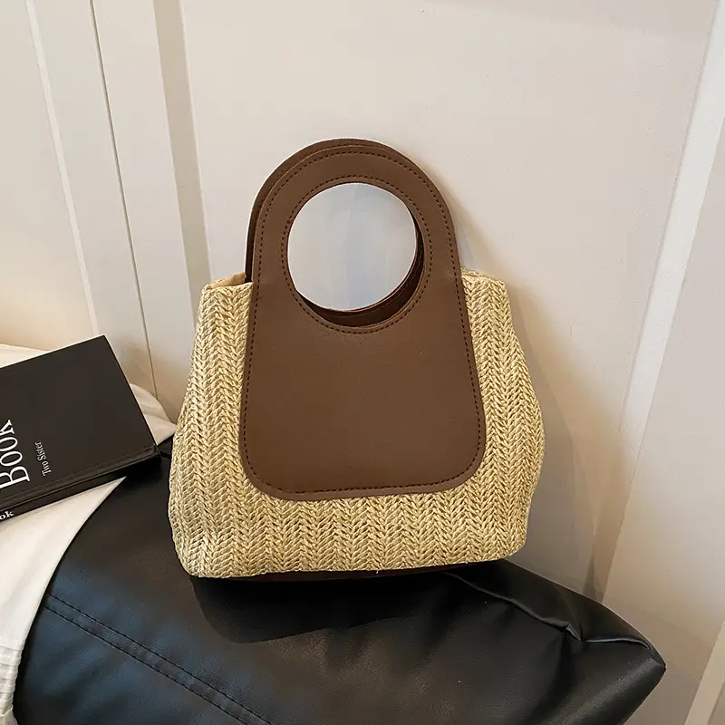 Spliced Straw Bag Large Capacity Shoulder Tote Wholesale — feature 32