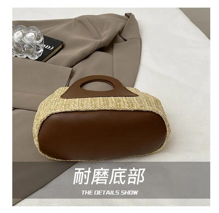 Spliced Straw Bag Large Capacity Shoulder Tote Wholesale — feature 5