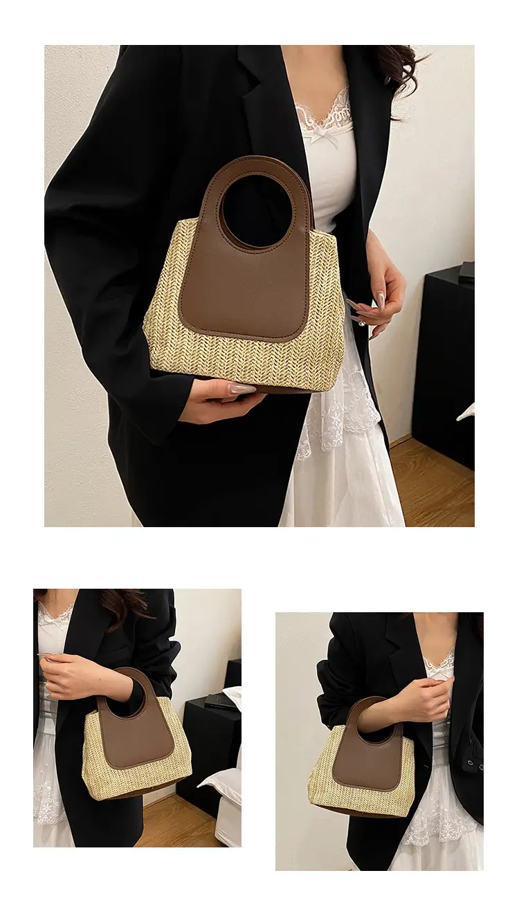 Spliced Straw Bag Large Capacity Shoulder Tote Wholesale — feature 8