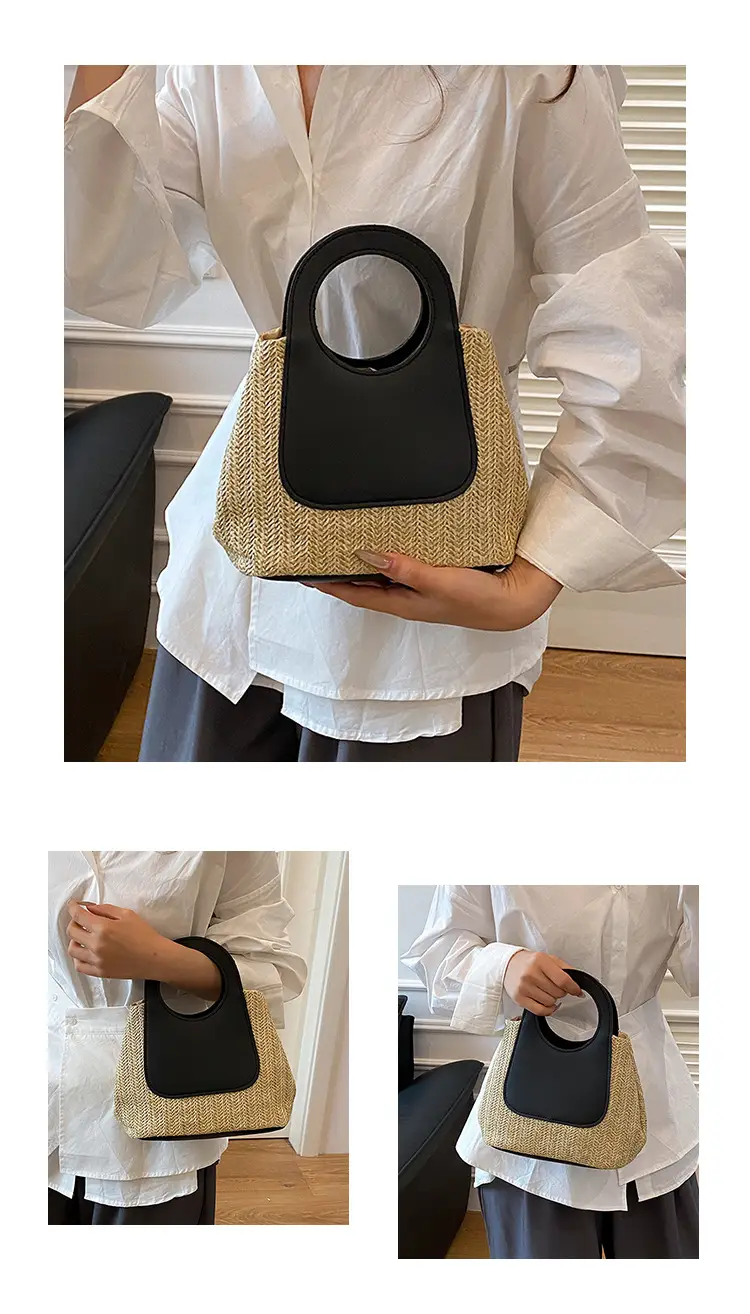 Spliced Straw Bag Large Capacity Shoulder Tote Wholesale — feature 9