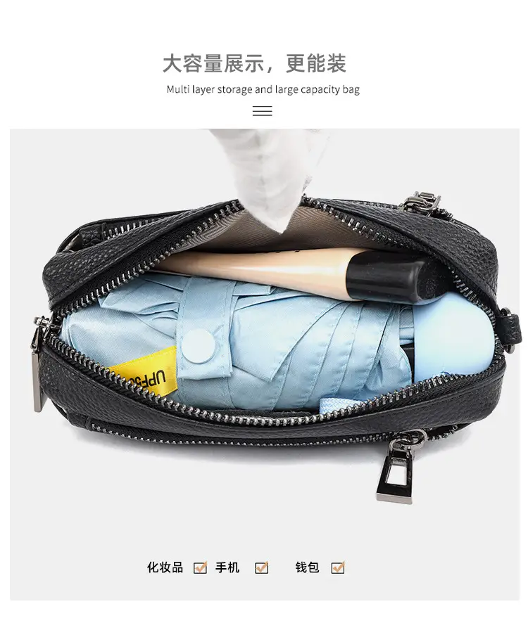 Black Retro Crossbody Bag for Women with Zip & Strap — feature 7