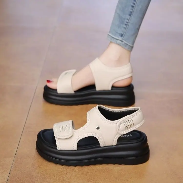 Women Velvet Roman Sandals Thick Black Soles Summer 2025 - Image 3