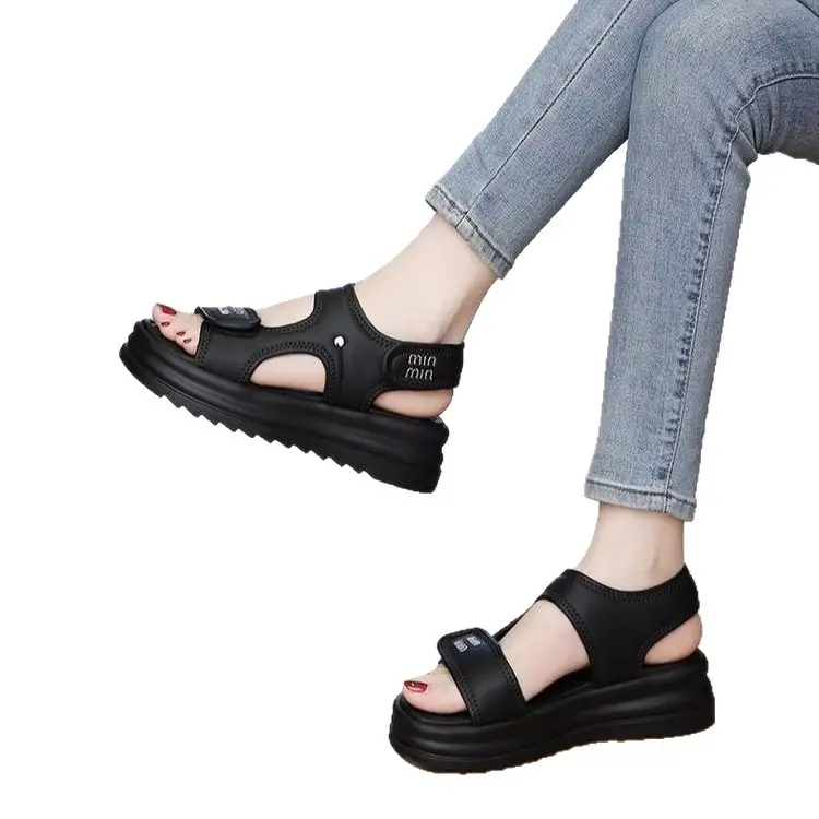 Women Velvet Roman Sandals Thick Black Soles Summer 2025 - Image 5