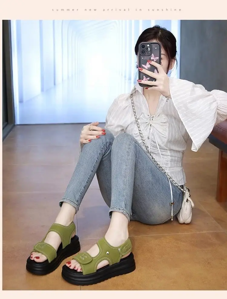 Women Velvet Roman Sandals Thick Black Soles Summer 2025 — feature 8