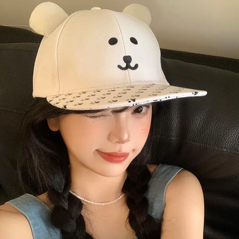 Women Bear Print Baseball Cap with Face Cover - Image 6