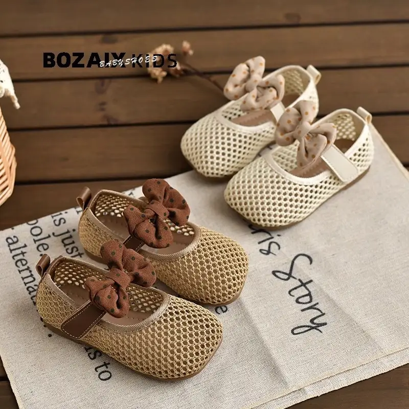 2026 Summer Bowknot Girls Sandals Mesh Soft Sole