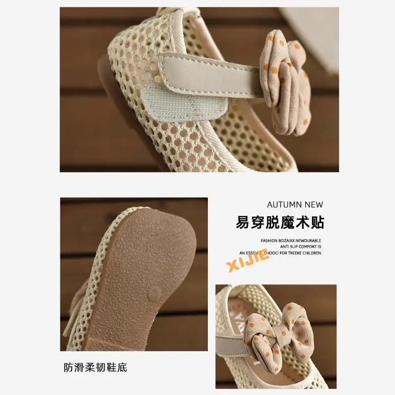2026 Summer Bowknot Girls Sandals Mesh Soft Sole