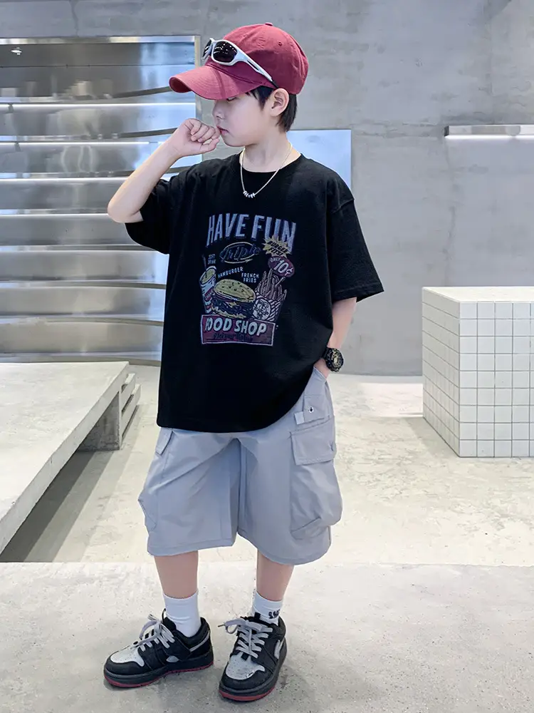 Summer Boys T-Shirt Shorts Set White Tooling Shorts