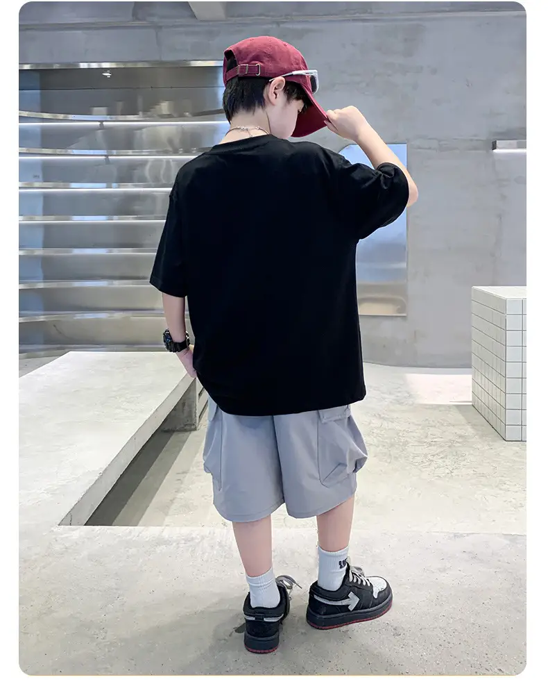 Summer Boys T-Shirt Shorts Set White Tooling Shorts — feature 22