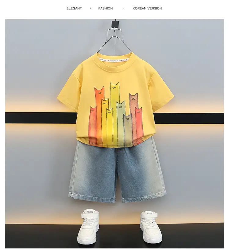 Boys T-Shirt with Colorful Cat Print 2-Piece Set — feature 10